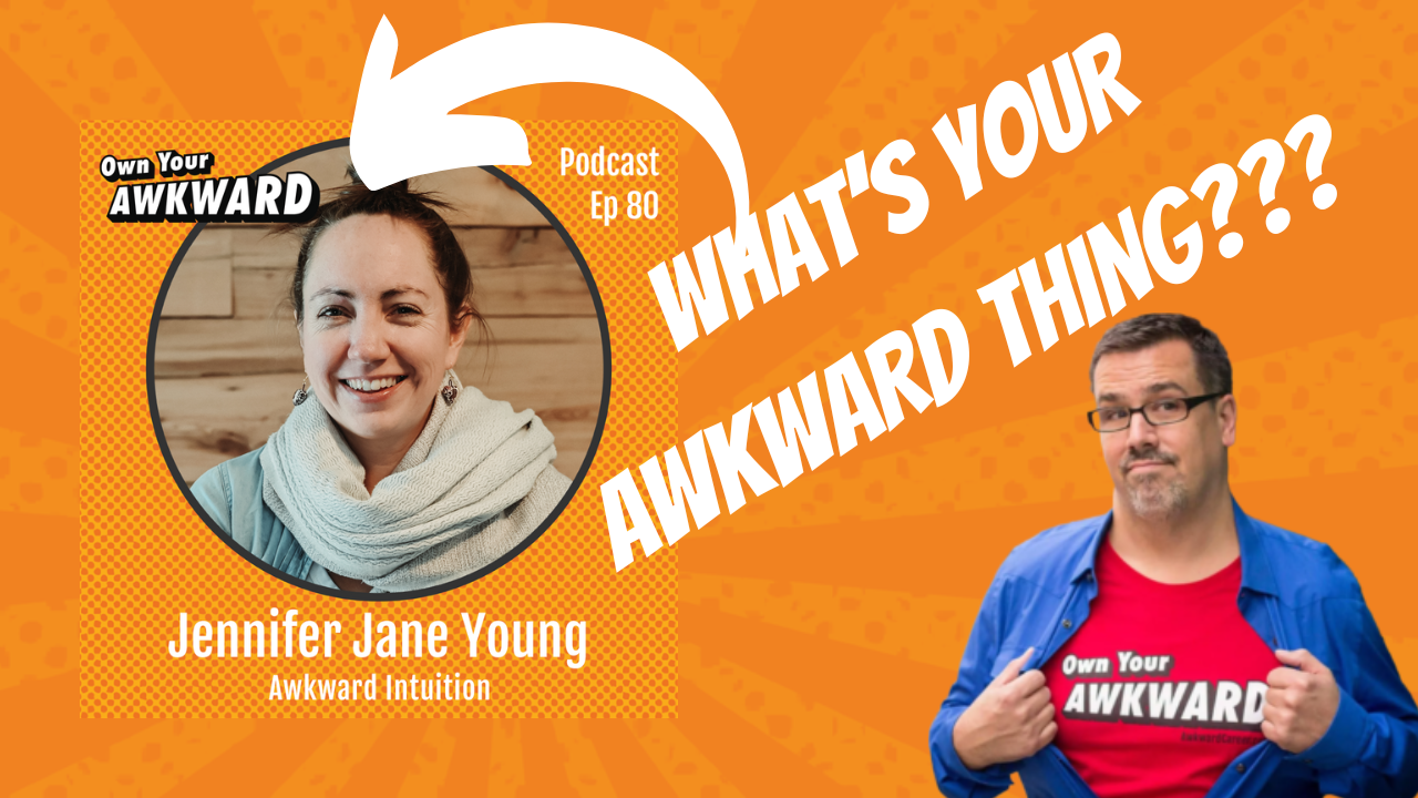 Headshot of podcast guest Jennifer Jane Young featured on the Own Your Awkward Podcast